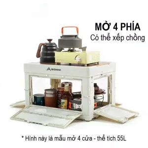 Bàn Camping Gấp Gọn Thùng Đựng Đồ Đa Năng, 30-55L, Mở 4 Phía, Nắp Gỗ